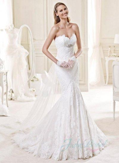 Hochzeit - JW15144 Sweetheart necked empire mermaid lace wedding dress