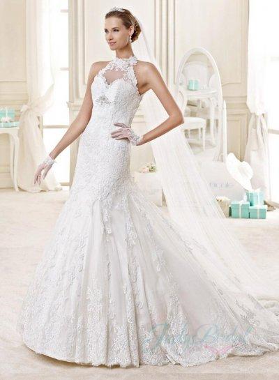 Mariage - JW15145 Sexy sheer back high neck lace mermaid wedding dress