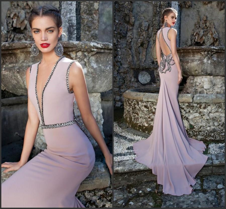 Mariage - Deep V-Neck Tarik Ediz Evening Dresses Mermaid Crystal Beaded 2015 Sexy Cheap Long Party Woman Dress Custom Backless Prom Dresses Gowns Online with $112.88/Piece on Hjklp88's Store 
