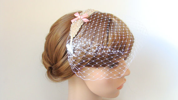 زفاف - Wedding Bridal Birdcage Veil Wedding Veil Bridal Veil Blusher Veil Bridal Headpiece with Blush Headband