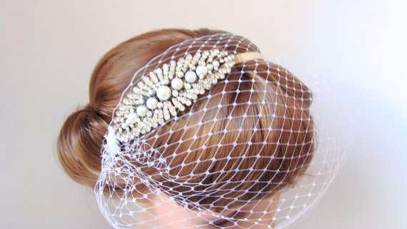 Hochzeit - Ivory Veil Ivory Birdcage Veil Headband Mini Birdcage Veil Wedding Veil