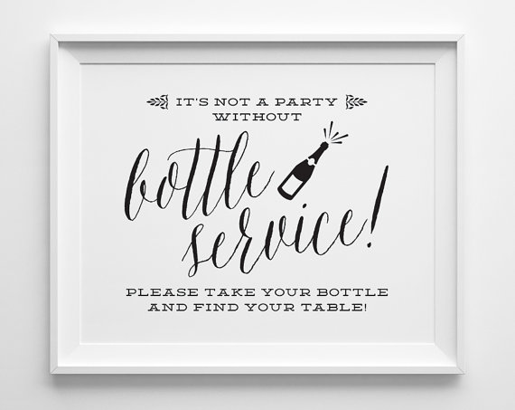 Mariage - Wedding Signs, Champagne Bottle Service Seating Sign, Seating Card Sign, Black and White Wedding Reception Sign, Script Wedding Sign, WS1B