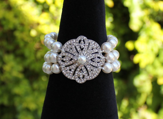 Wedding - Art Deco Style Bridal Bracelet, Ivory Pearl Bracelet, Vintage Style Wedding Bracelet, Old Hollywood Bridal Jewelry, VERONICA