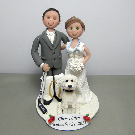 Hochzeit - DEPOSIT for a Customized Hockey player Wedding Cake Topper figurine Decoration