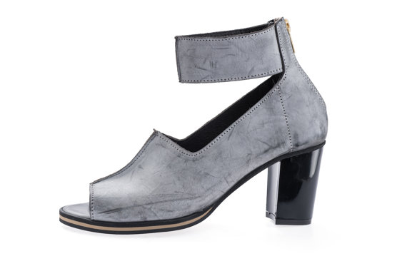 زفاف - Strap ankle peep toe heel wedding shoes - washed light grey leather peep toe heels shoes - party shoes - handmade by ImeldaShoes