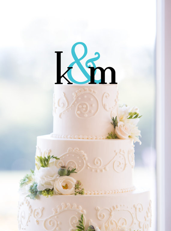Hochzeit - Monogram Wedding Cake Topper – Custom Two Initials and Ampersand Topper Available in 15 Colors, 12 Fonts and 6 Glitter Options