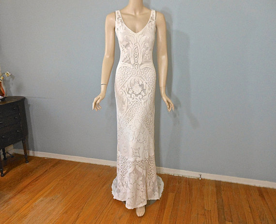 Hochzeit - Simple Wedding Dress BOHEMIAN Wedding Dress LACE Wedding Dress BEACH Wedding Dress Sz Large