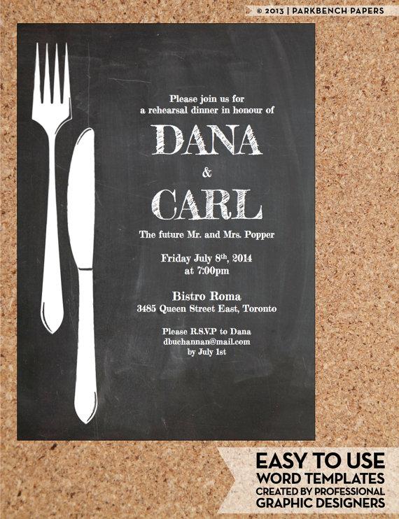 زفاف - Rehearsal Dinner Invitation - Chalkboard Chic - DIY Word Template, Instant Download, Printable