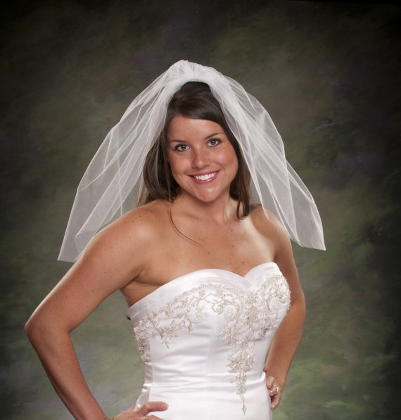Wedding - Short Wedding Veil Tulle Shoulder Length Bridal Veil 22 inch Short Veils White Ivory Veils Diamond White Veils