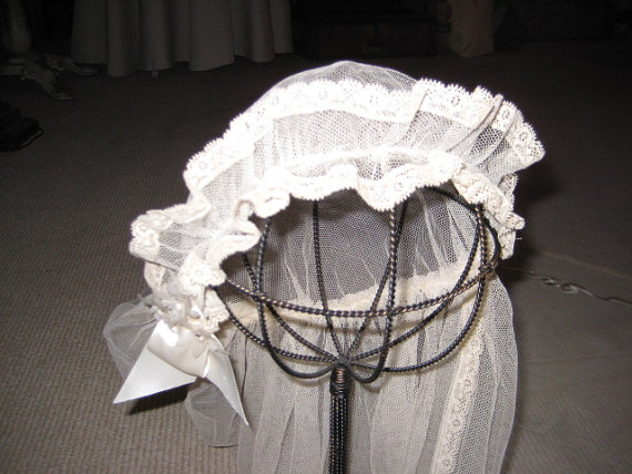 Wedding - Antique 1920's Bridal Veil Gatsby Bridal Headpiece/Veil