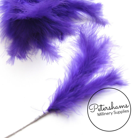 Hochzeit - 6 Stems of Wired Fluffy Marabou Feathers for Fascinators & Wedding Bouquets (18 feathers) - Purple