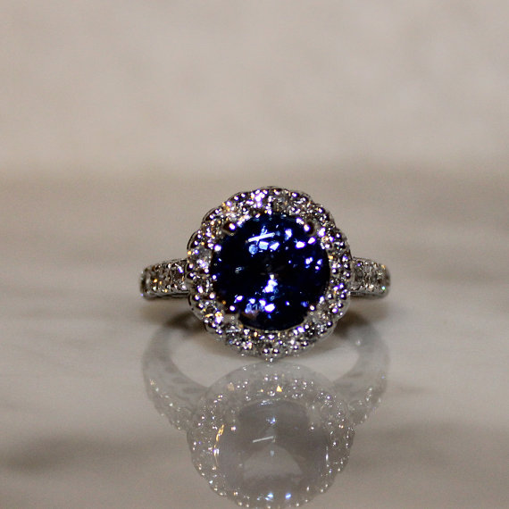 زفاف - Tanzanite and Diamond Halo Engagement Ring, Free Shipping and Appraisal Included