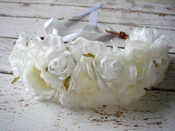 زفاف - Weddings, Wedding Accessories, Bridal Headpiece, Flower Crown, Flower Headband, White, Hair Accessories - LOLA