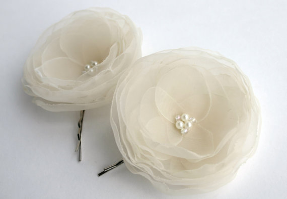 Mariage - Ivory Hair Flower Clips - Wedding Hair Accessories - Ivory Flower Hair Piece - Hair Accessory