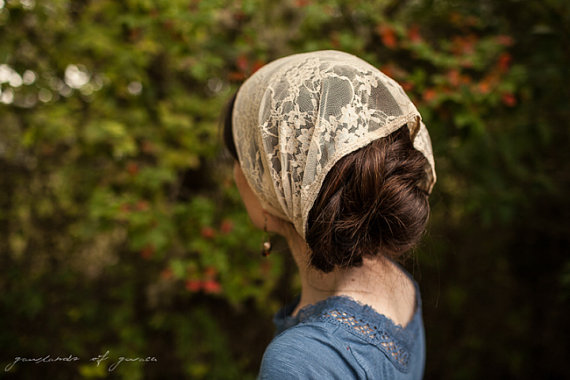 زفاف - Warm Vanilla Lace Garlands of Grace Bridal Specialty Lace headwrap headcovering veil headband