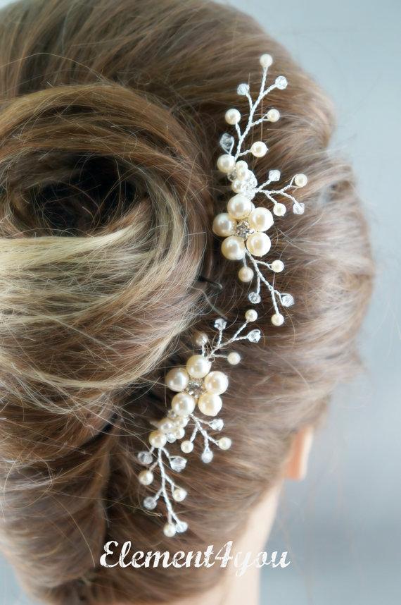 زفاف - Bridal comb, Wedding hair comb, Set of 2, Ivory pearls hair piece, Wedding hair accessories, Bridesmaid hair comb, Unique headpiece