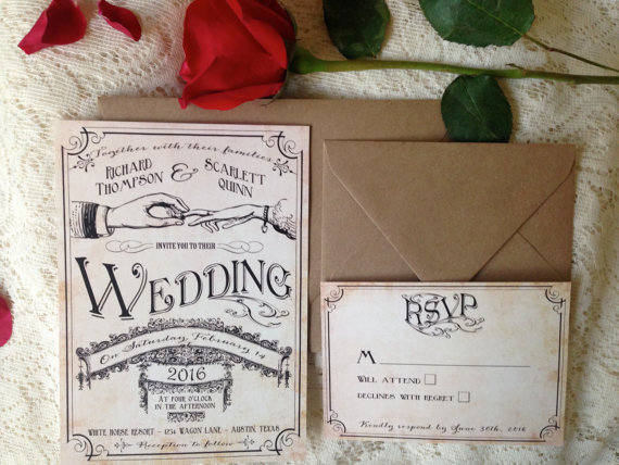 Wedding - Rustic wedding invitation. Rustic Wedding invite. Western, Country. Retro. Romantic.