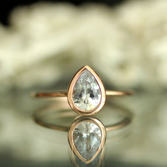 Wedding - White Sapphire 14K Rose Gold Engagement Ring, Stacking RIng, Gemstone Ring - Made To Order