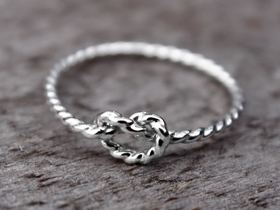 Wedding - Rope Love Knot Ring, Nautical Knot Ring, Sterling Silver Bridesmaid jewelry, Tie the knot ring