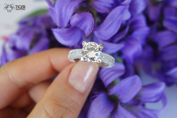 زفاف - 2.5 ct Round Solitaire Accented Filigree Ring, White Man Made Diamond Simulants, Engagement Ring, Promise, Wedding, Bridal, Sterling Silver