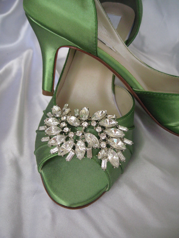 زفاف - Wedding Shoes Apple Green Bridal Shoes with Large Sparkling Crystal Rhinestone Design -100 Additional Colors To Pick From