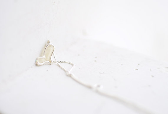 Wedding - Sterling Silver Snow White Heart Necklace, Bridesmaid Gift Wedding Bridal Jewelry, 1st Anniversary Gift Paper, Artisan Minimalist Jewelry..