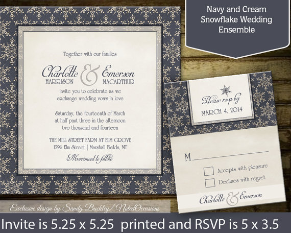 Свадьба - Elegant Winter Wedding Invitation Suite printable wedding invite vintage style snowflake wedding invitation DIY digital invitation Printable