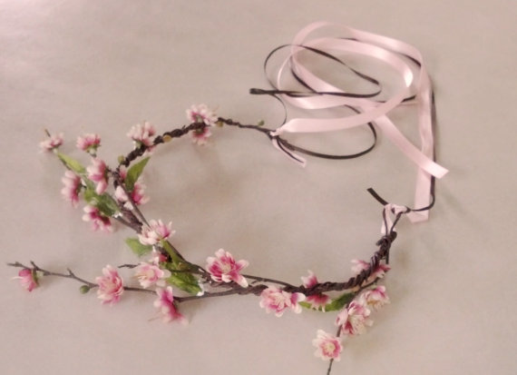 Hochzeit - Blossom Fairy Crown Woodland Hair Wreath Bridal Halo Flower wreath Shabby Chic Wedding accessories pink brown garland  2015 Wedding Trends