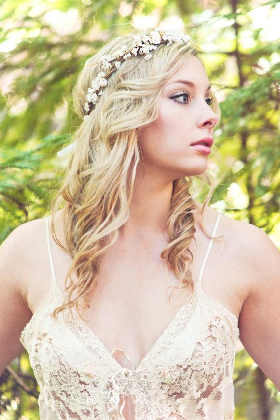 زفاف - wedding accessories, bridal headpiece, wedding flower crown, ivory Flower crown, rustic head wreath, wedding headband, bridal hair