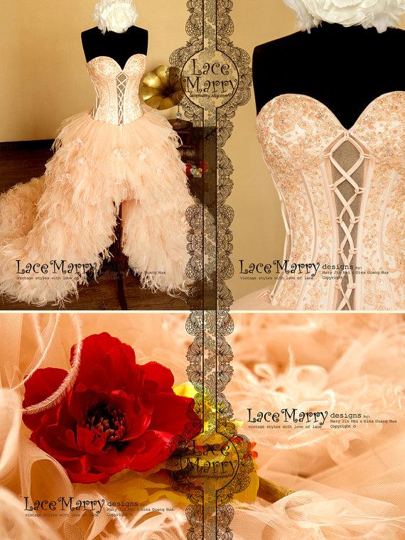 Свадьба - Fabulous Short on the Front Asymmetrical Design Pale Pink Wedding Dress Features Delicate Beading on the Bust Part