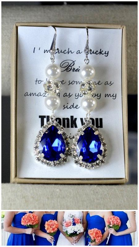 Mariage - Cobalt,Navy blue,sapphire blue Wedding Jewelry Bridesmaid Gift Bridesmaid Jewelry Bridal Jewelry tear Earrings  necklace SET,bridesmaid gift