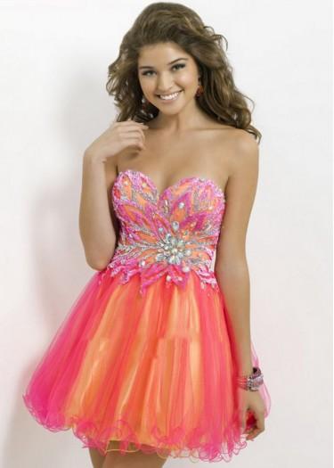Свадьба - Fashion Cheap Hot Pink Yellow Beaded Two Tone Strapless Short Cocktail Dress $243
