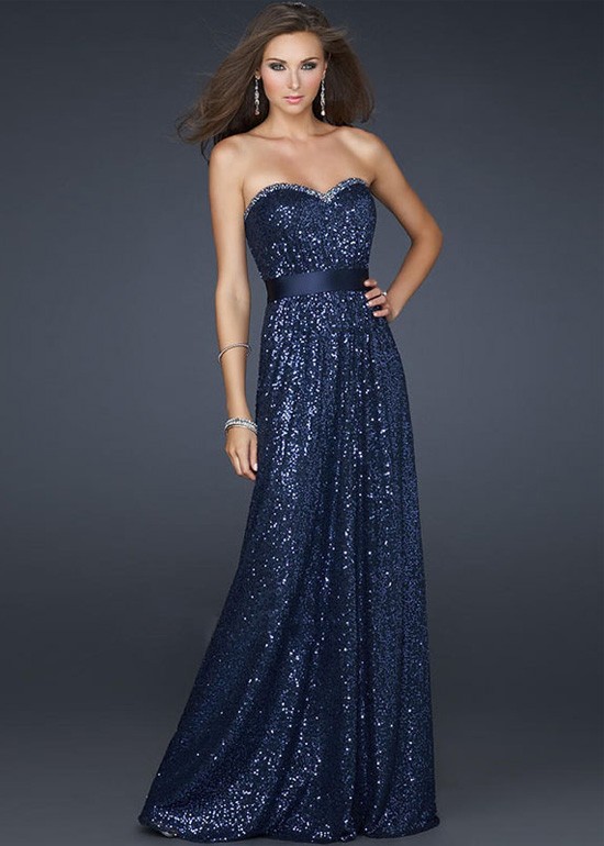 Mariage - La Femme 17059 Navy Strapless Sequins Long Homecoming Dress