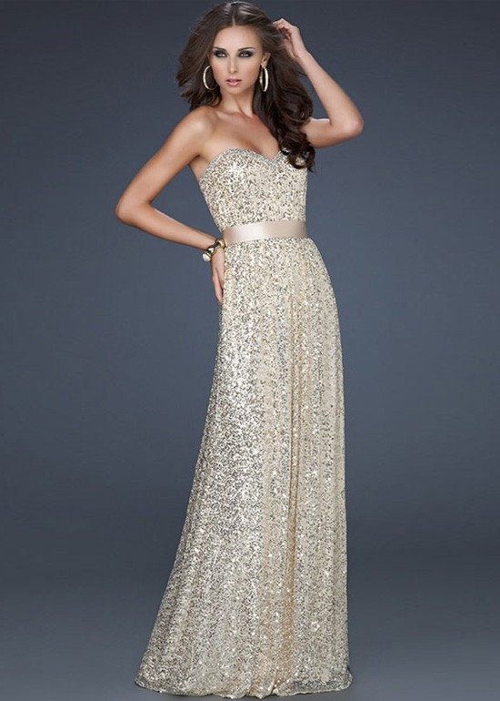 زفاف - A-line Long DressLa Femme 17059 Light Gold Homecoming Dress