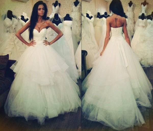Wedding - Real Image Vestido De Novia Sweetheart 2015 Wedding Dresses Tulle Sleeveless Chapel Train Lace Up Back Bridal Ball Gowns Custom Online with $112.08/Piece on Hjklp88's Store 