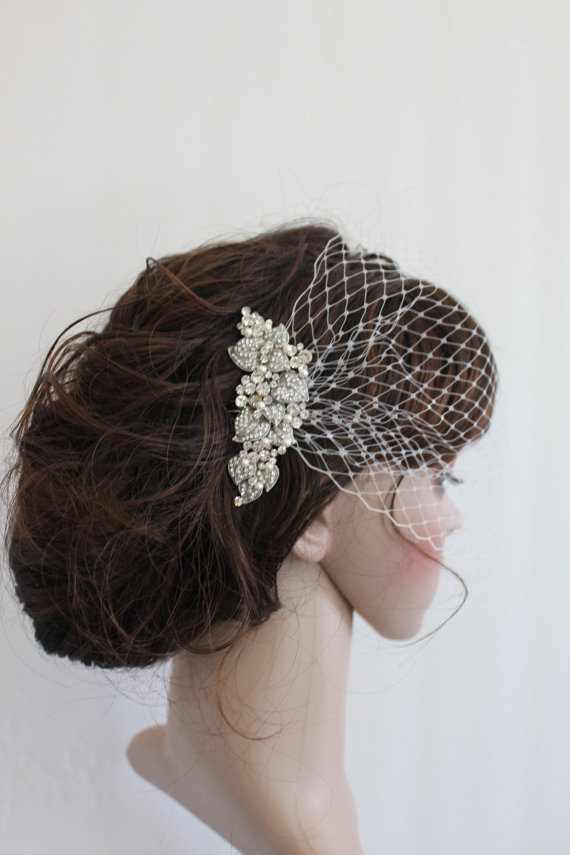 زفاف - wedding fascinator,bridal Swarovski Pearls Comb,Wedding comb,bridal headpieces,rhinestone bridal Hair comb,Wedding birdcage veil bridal comb