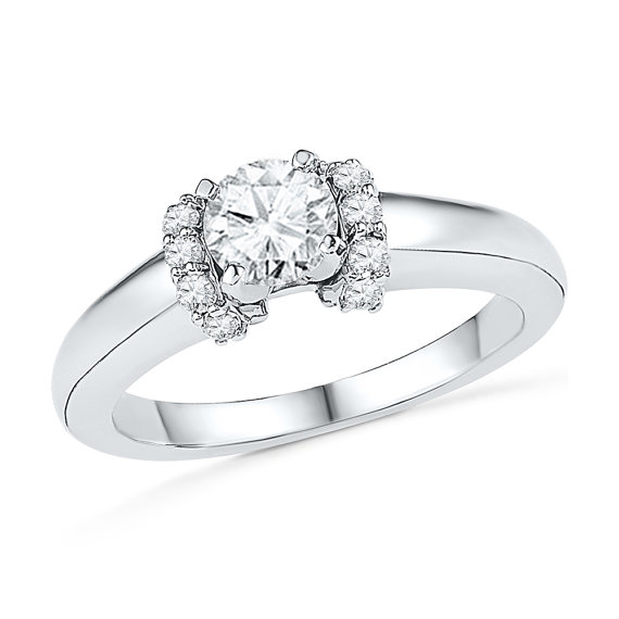 زفاف - 3/4 CT. TW. Diamond Row Accented Engagement Ring Fashioned in Sterling Silver or White Gold