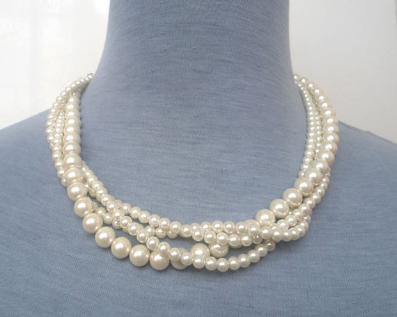 زفاف - Pearl Necklace,  Ivory Pearl Necklace ,Glass Pearl Necklace,Four Strands Pearl Necklace,Wedding Jewelry,Bridesmaid necklace,Wedding necklace