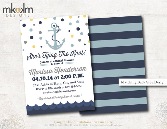 Mariage - Bridal Shower Invitation : Tying The Knot - Bachelorette Party - Nautical Bridal Shower - Anchor - Digital - #2107 Navy & Yellow
