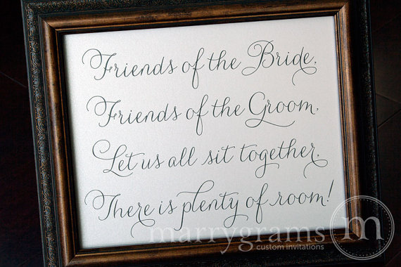زفاف - Friends of the Bride & Groom Sit Together There is Plenty of Room Seating Sign -Wedding Reception Ceremony Seating Sign Numbers SS01