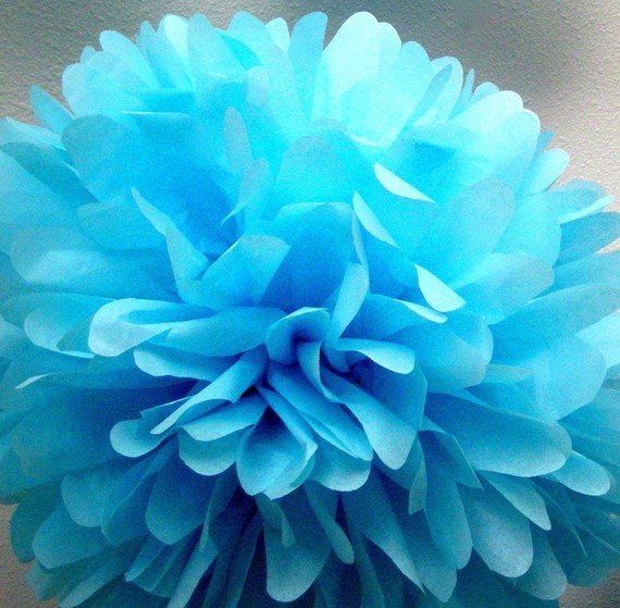 زفاف - Azure / 1 tissue paper pom pom / wedding decoration / diy / baptism decorations / blue decorations / bright party decorations / birthdays