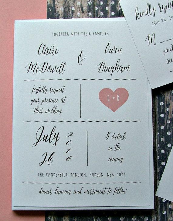 Wedding - Printable Heart Wedding Invitation Set  // RSVP // Preppy Wedding Invitation // Thank You Card //Heart Wedding Invitation // Rose // Pink