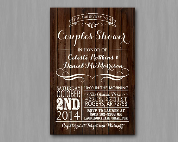 زفاف - Rustic Barnwood Wedding or Baby Shower Invitation, Couples (Printable File Only)