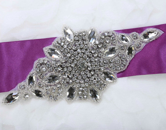 Hochzeit - Bouquet wrap applique, Dress applique, Wedding applique, Rhinestone applique, Crystal sash - with/wo pearl Applique