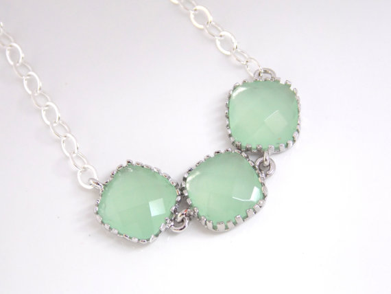 Wedding - Mint Necklace, Silver Green Necklace, Bridesmaid Jewelry, Bridesmaid Necklace, Sterling Silver, Weddings, Bridal Jewelry, Bridesmaid Gifts