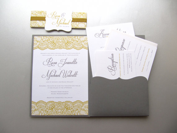 Wedding - Wedding Invitation Pocketfold Suite, Elegant Lace - Sample