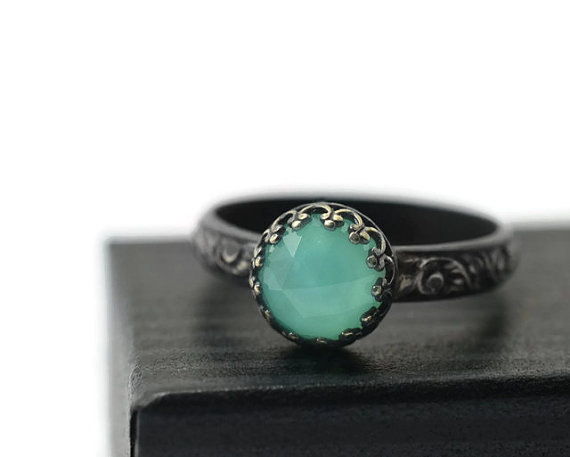Wedding - Peruvian Blue Opal Ring, Opal Engagement Ring, Oxidized Silver Ring, Renaissance Ring, Natural Gemstone, Opal Jewelry