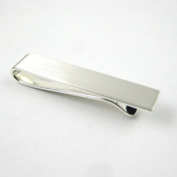 Wedding - Sterling Silver Tie Bar Skinny, Hand Stamped Tie Clip, Mens Accessory, Grooms Gift, Groomsmen, Anniversaries, Fathers Day & Birthday Gift