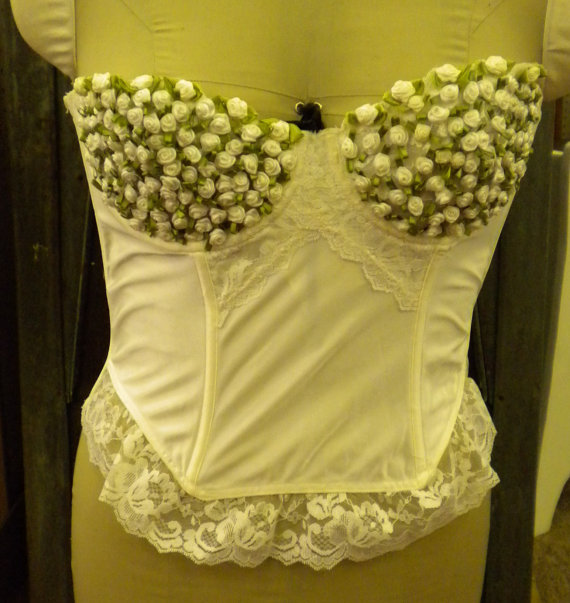 Wedding - 80s White ROSE Bustier, Corset, Costume, Womens Clothing, Intimate Wear