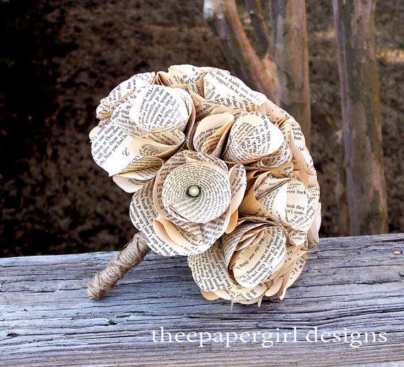 Hochzeit - Book Page Bouquet  -Book Bouquet -Book Flowers -Paper Roses -12 Paper Roses -Storybook Wedding